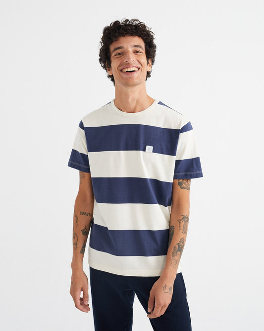 T-shirt rayé blanc et marine en coton bio
