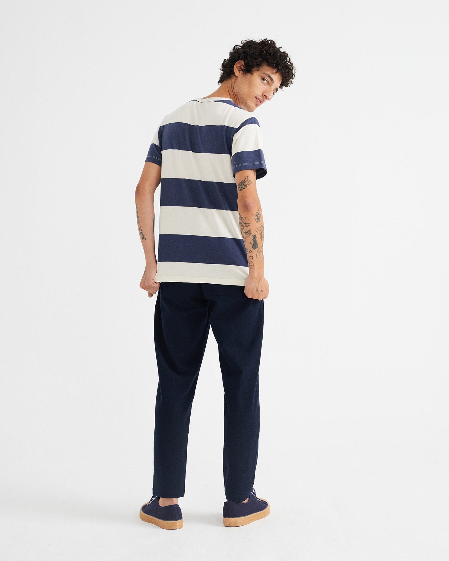 T-shirt rayé blanc et marine en coton bio