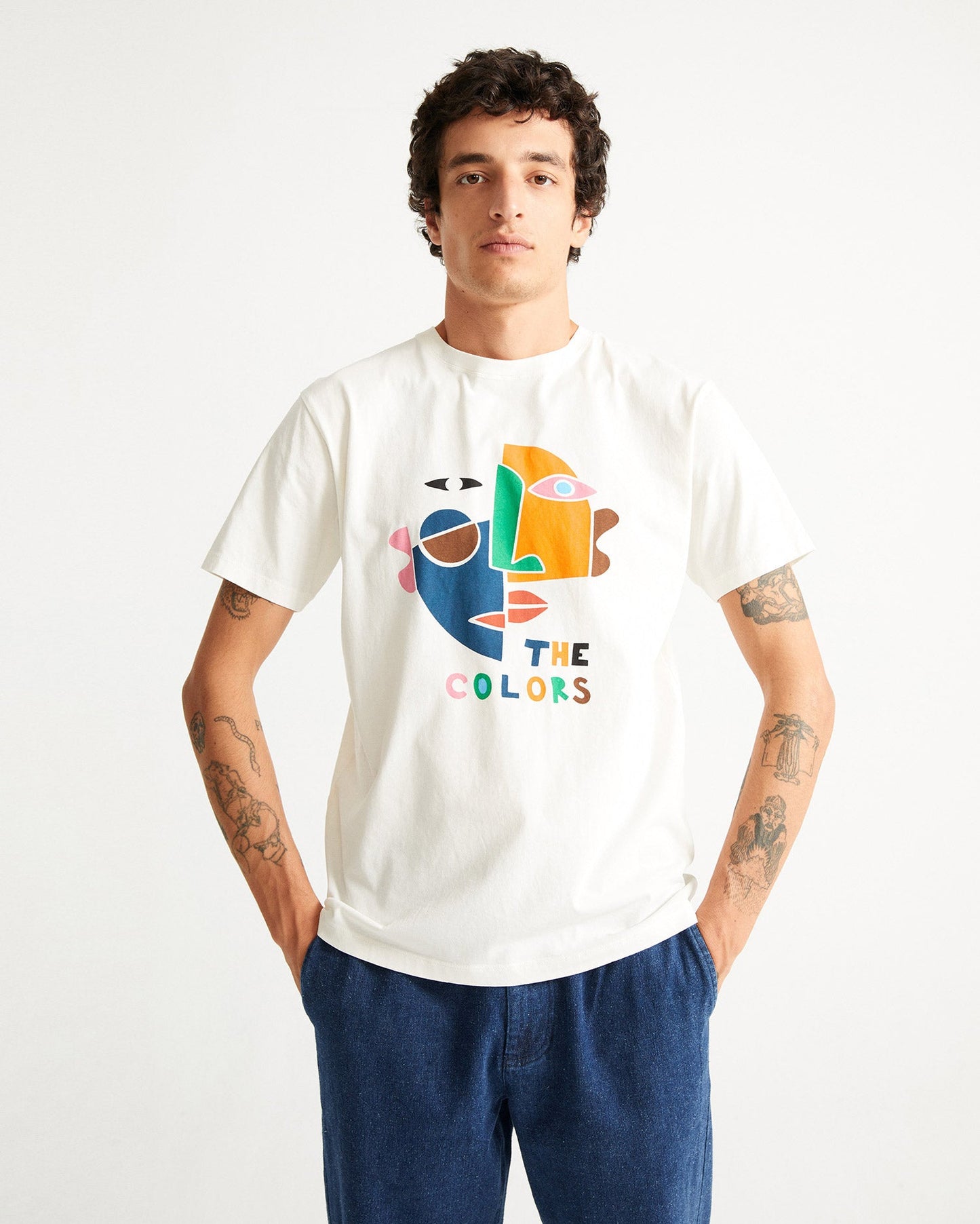 T-shirt imprimé blanc en coton bio - the colors