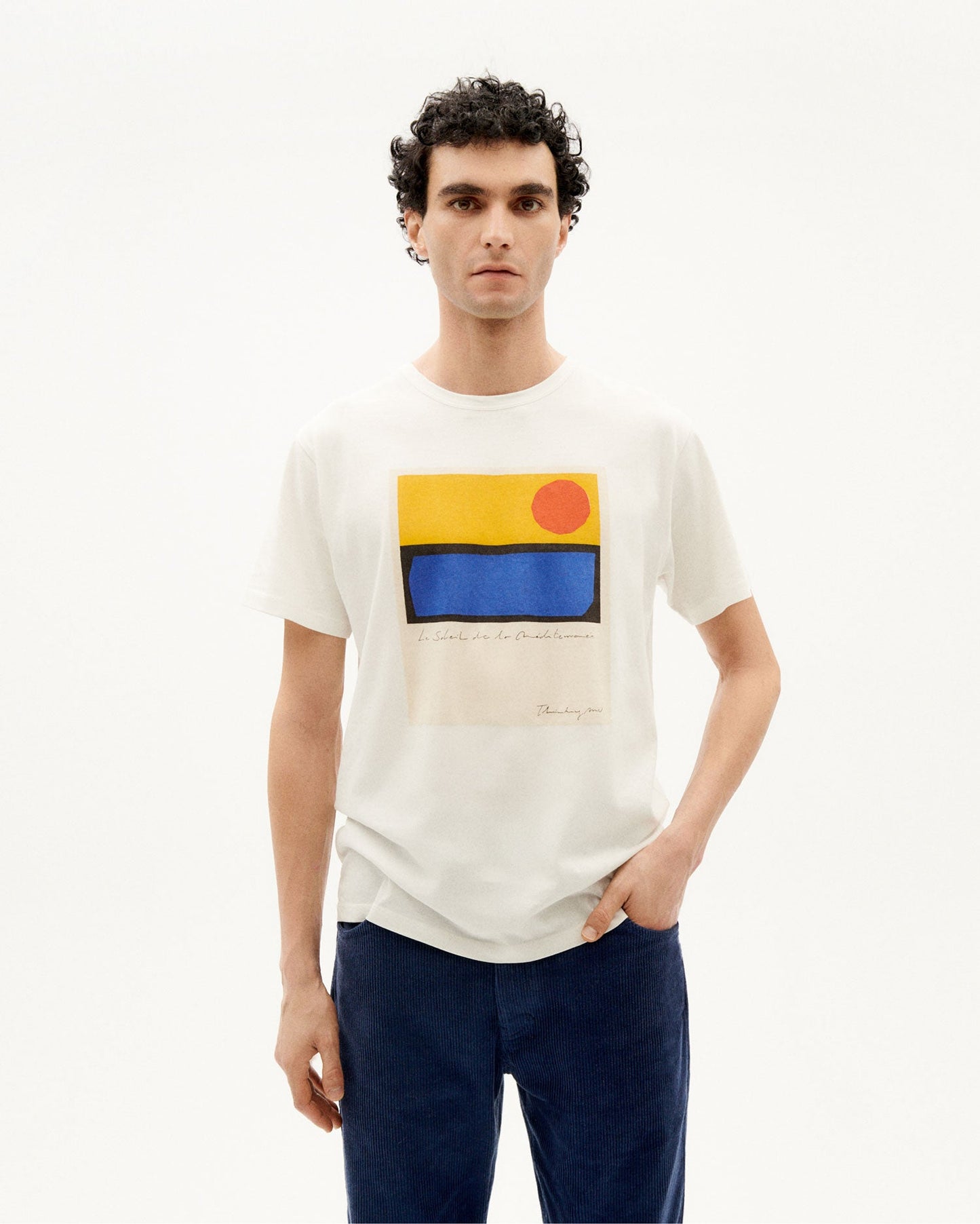 T-shirt blanc imprimé en coton bio - le soleil t-shirt snow white