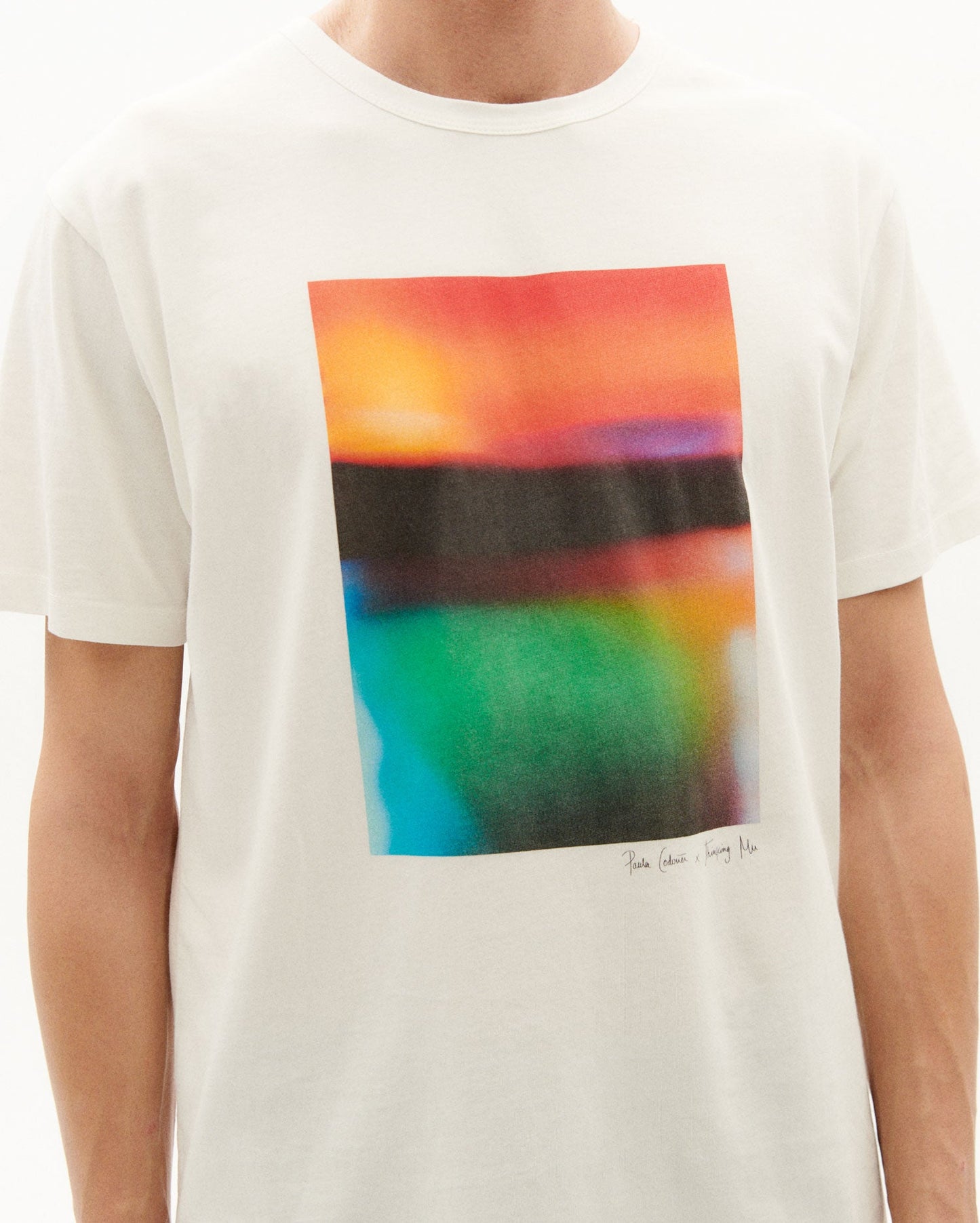 T-shirt blanc imprimé en coton bio - blurred t-shirt snow white