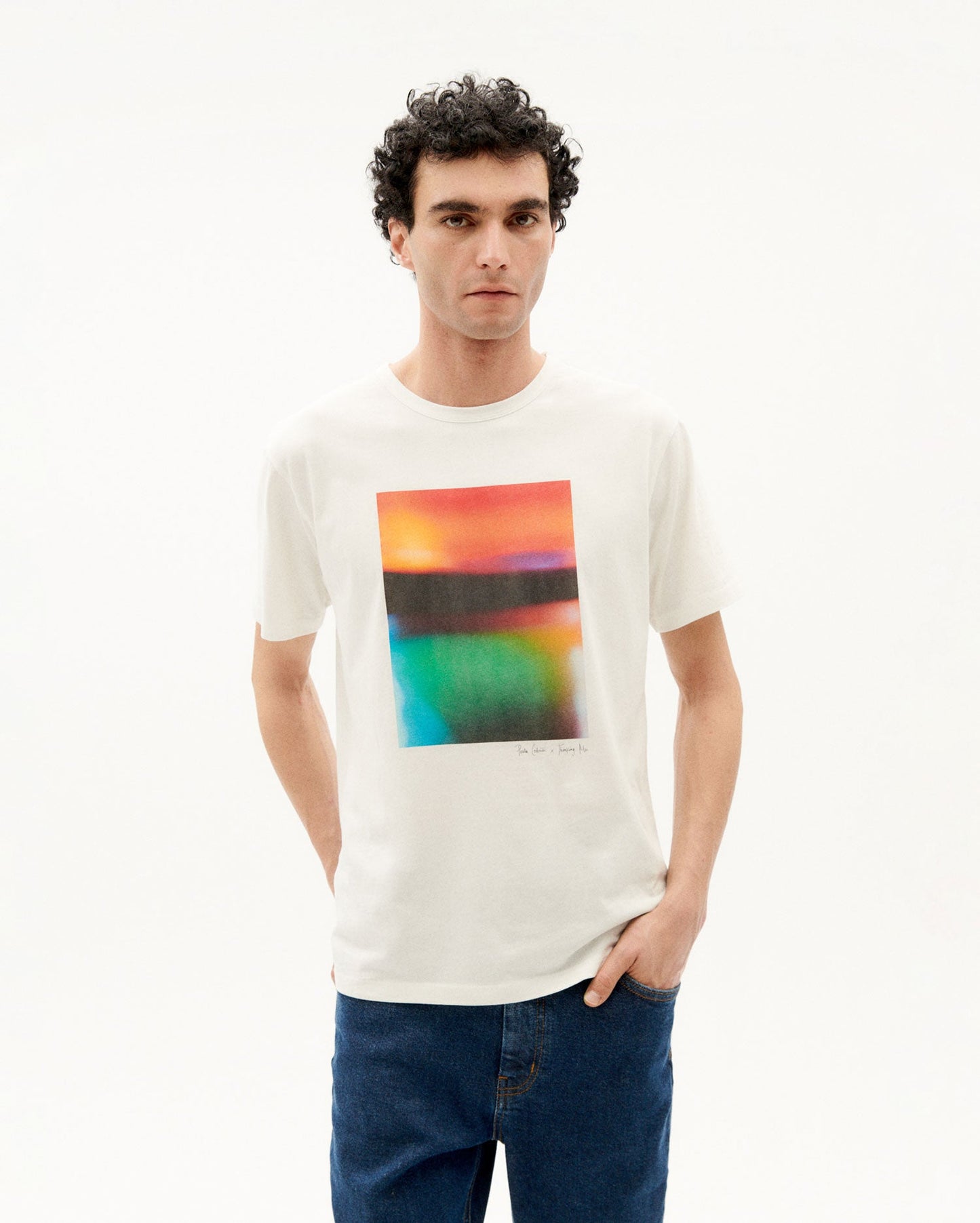 T-shirt blanc imprimé en coton bio - blurred t-shirt snow white