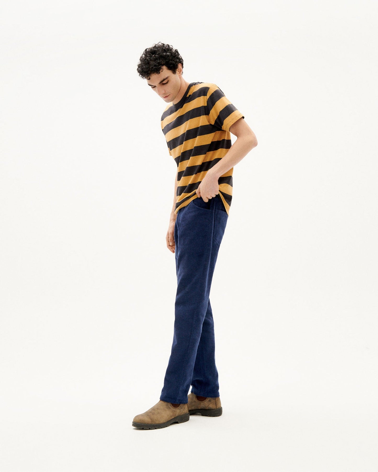 T-shirt rayé en coton bio - navy stripes t-shirt ochre