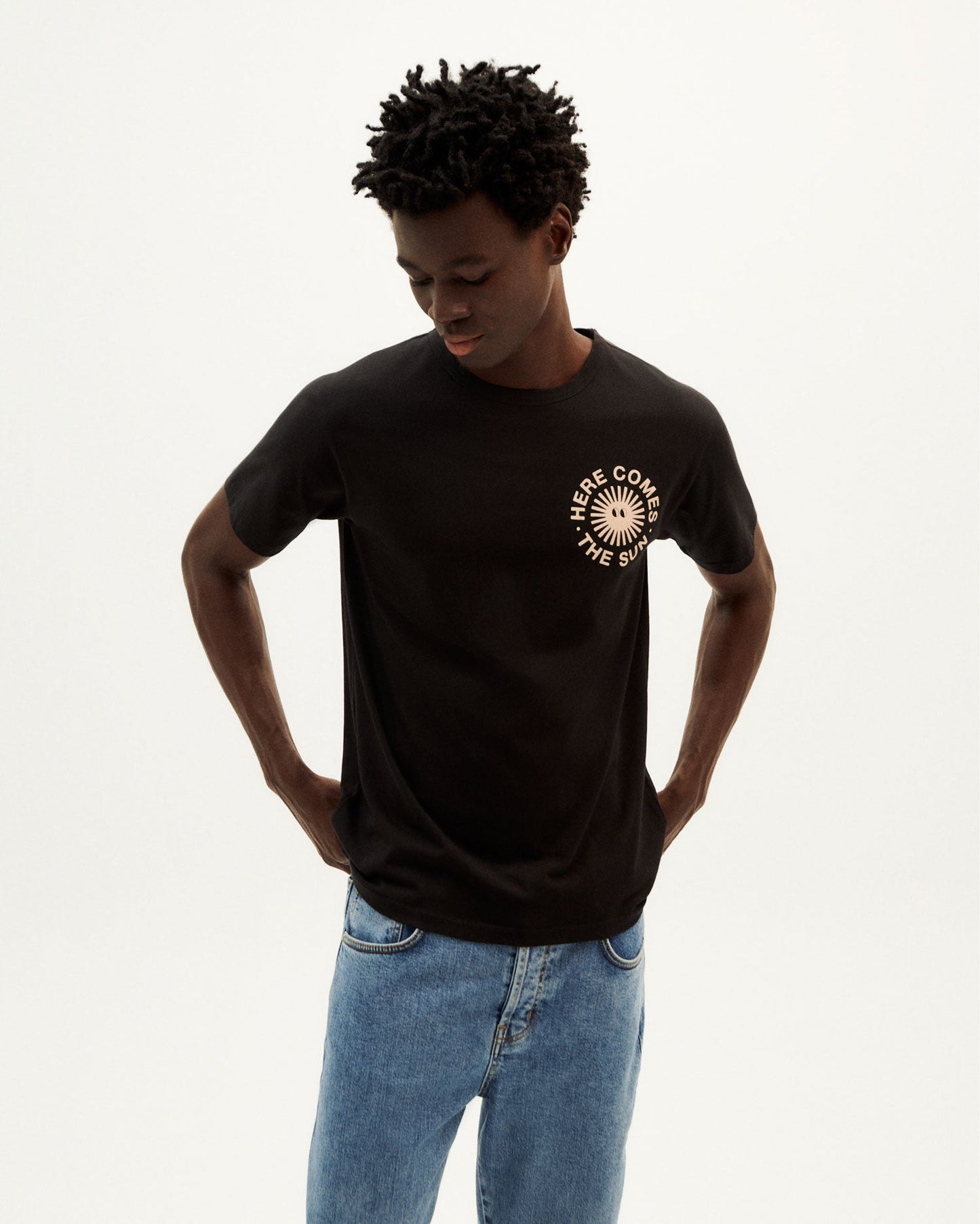 T-shirt noir imprimé en coton bio - happy sun t-shirt black