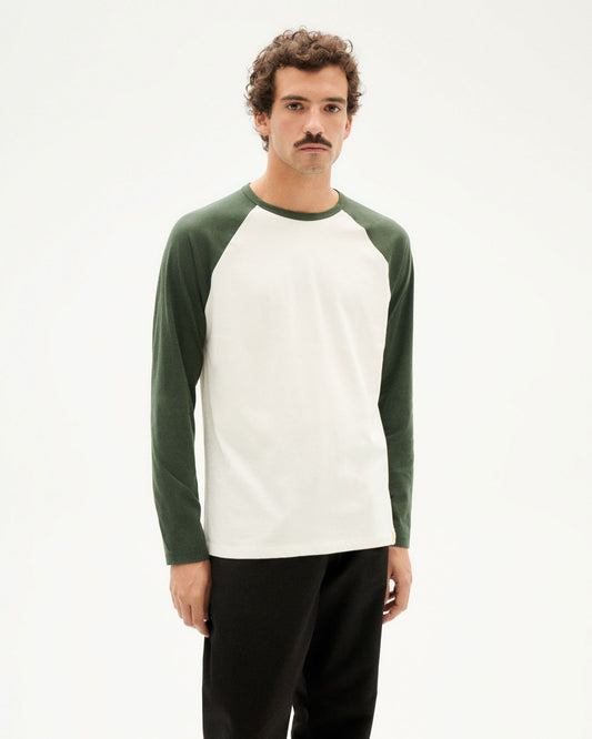 T-shirt manches longues bicolore en coton bio - bottle green baseball l/s t-shirt