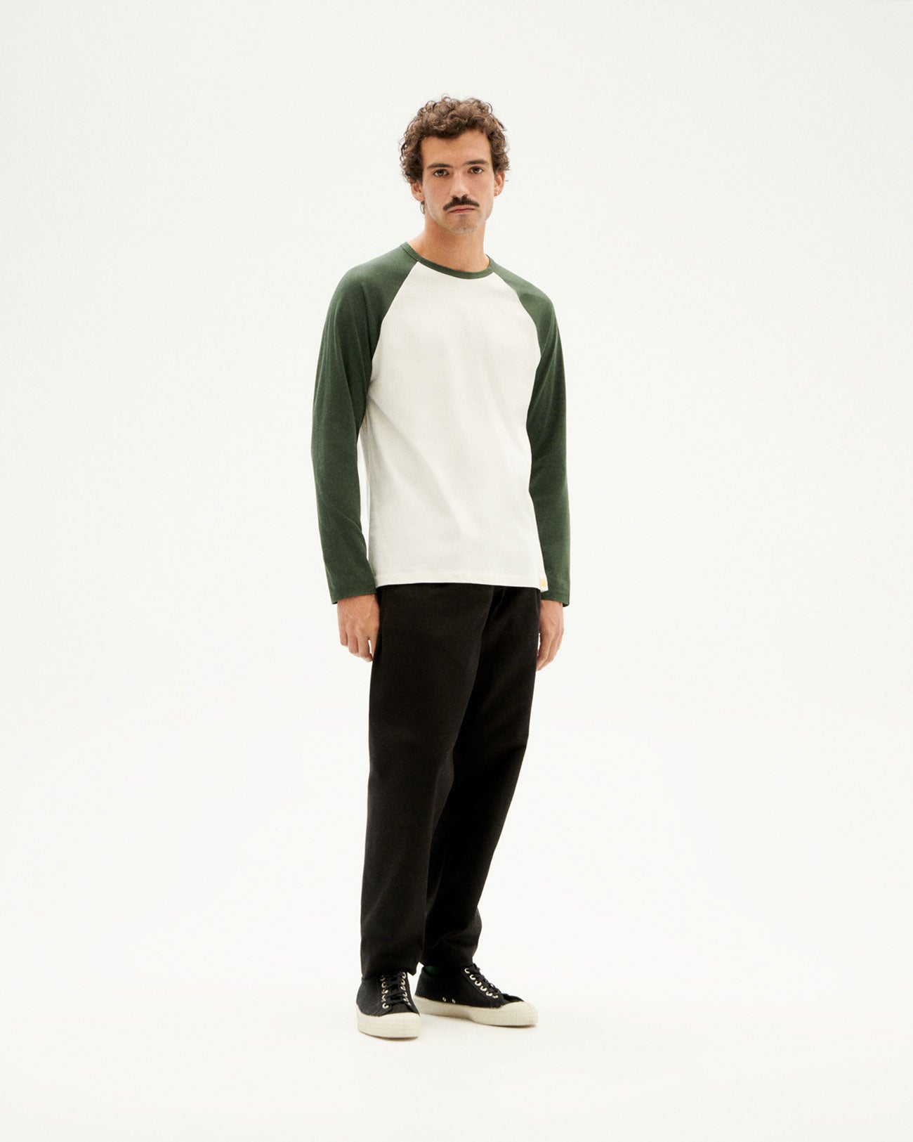 T-shirt manches longues bicolore en coton bio - bottle green baseball l/s t-shirt