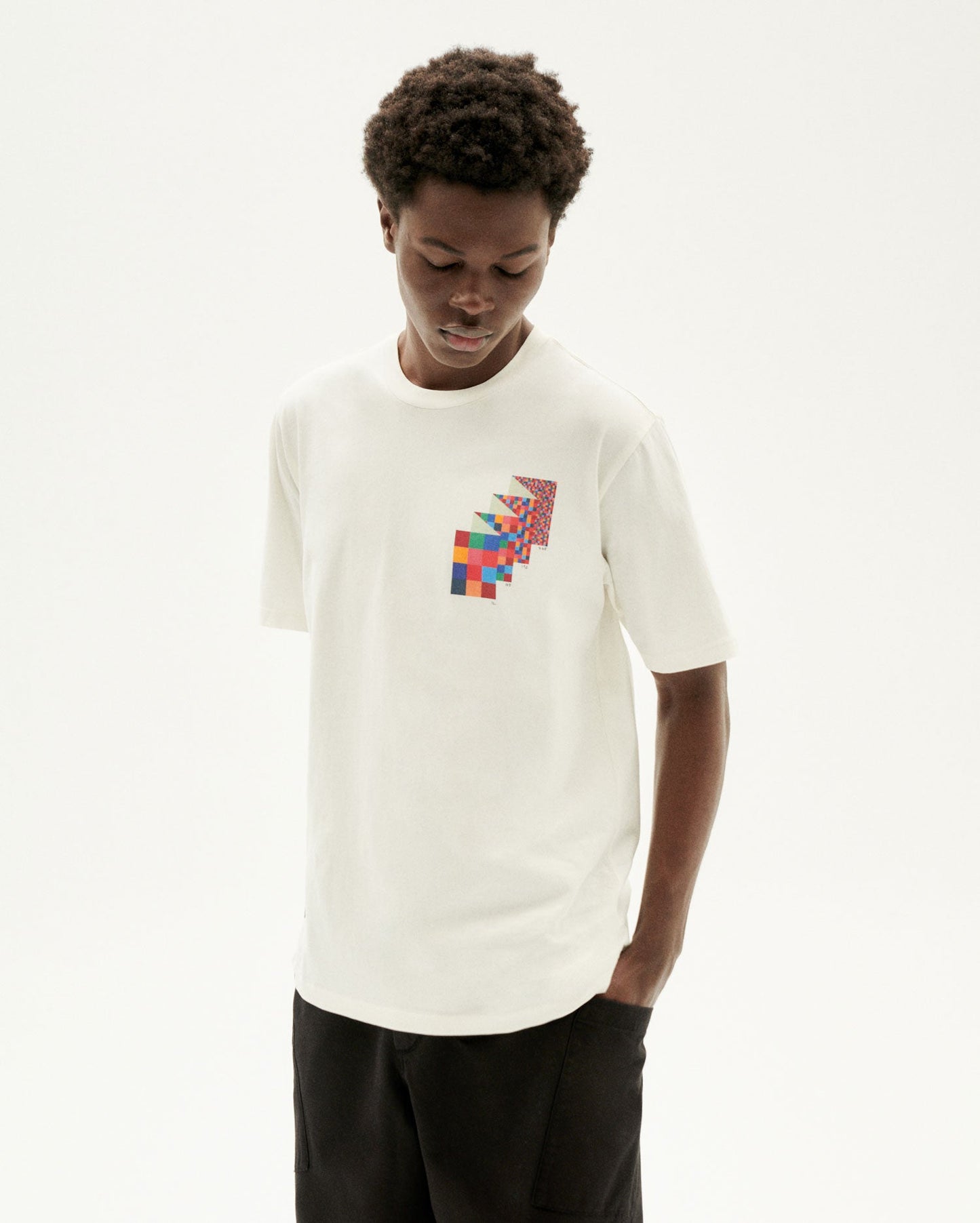 T-shirt blanc imprimé en coton bio - grid zach t-shirt - snow white