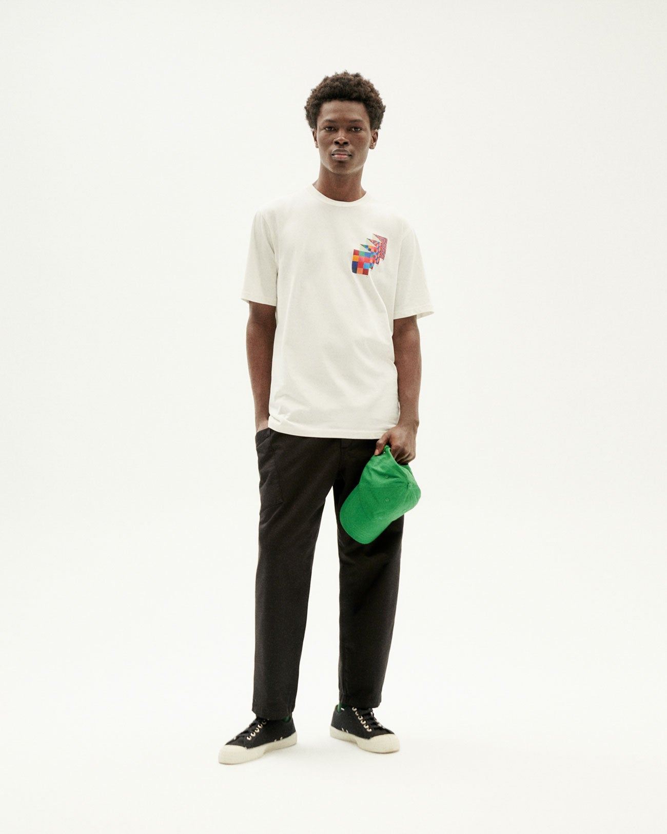 T-shirt blanc imprimé en coton bio - grid zach t-shirt - snow white