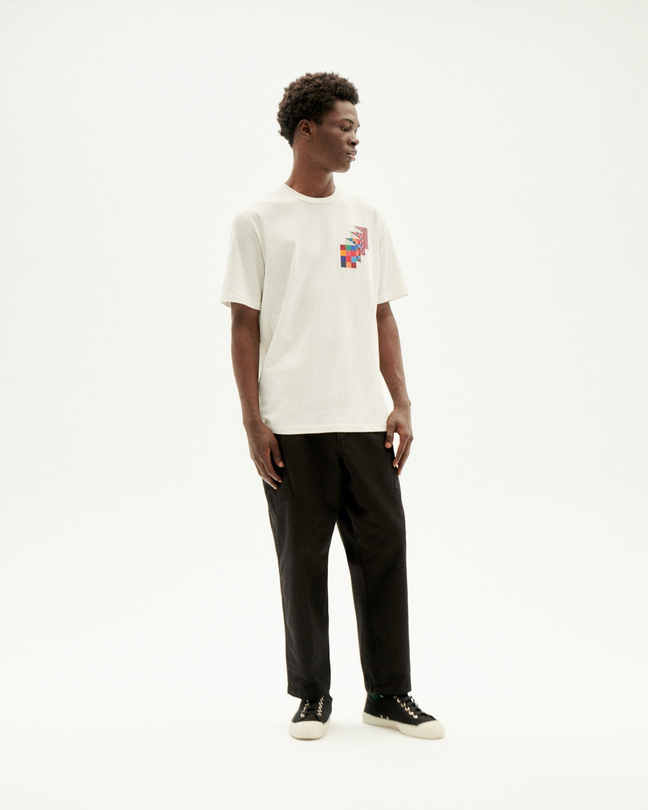 T-shirt blanc imprimé en coton bio - grid zach t-shirt - snow white