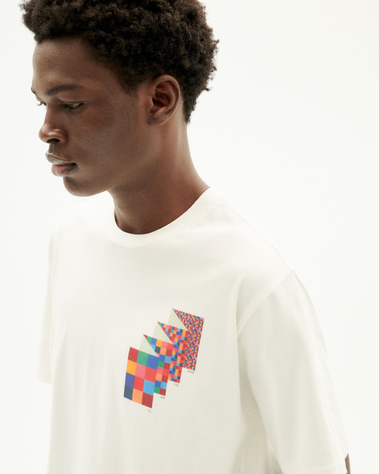 T-shirt blanc imprimé en coton bio - grid zach t-shirt - snow white