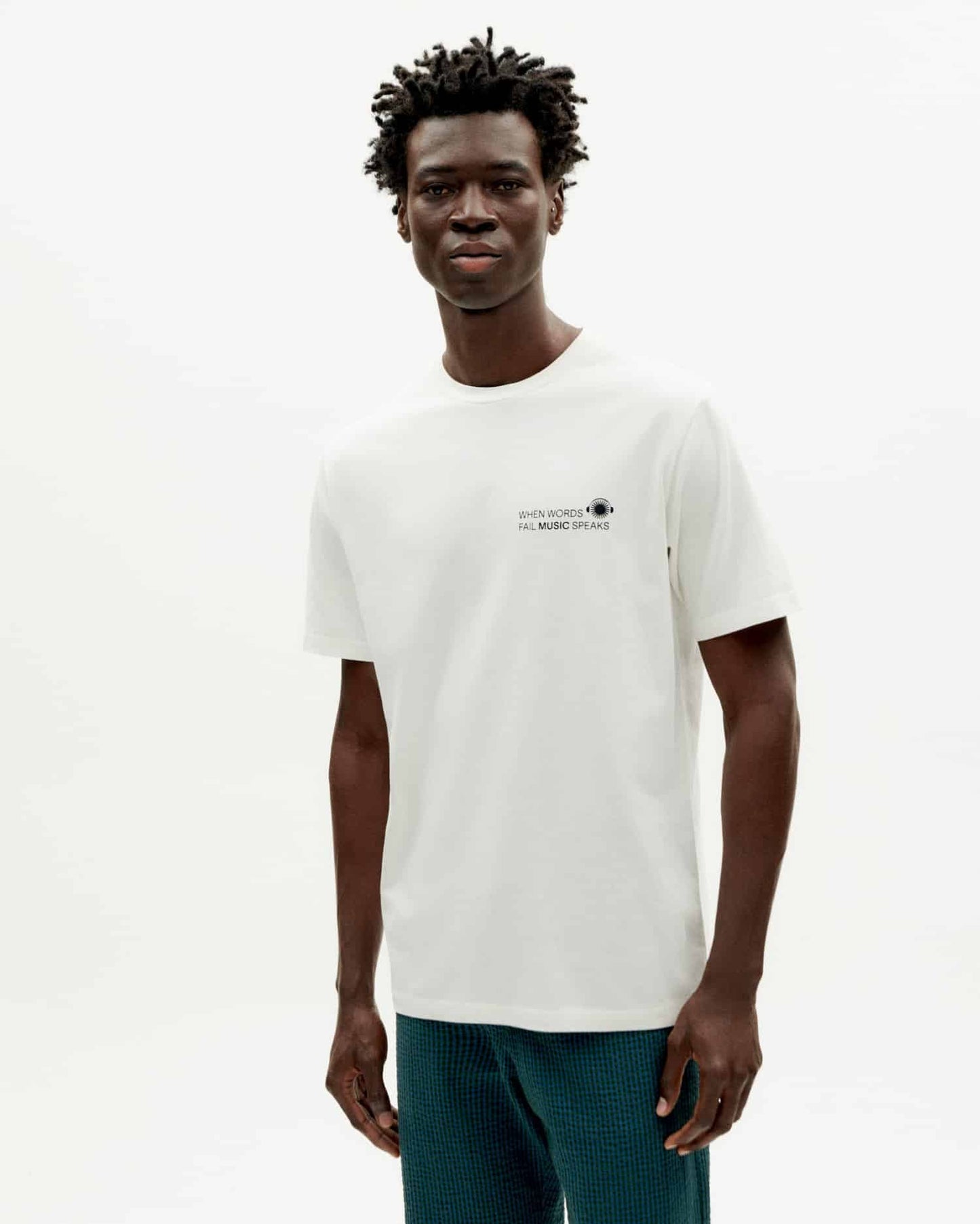 T-shirt imprimé en coton bio | Blanc "music t-shirt snow white"