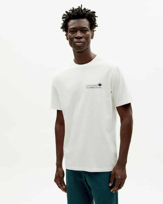 T-shirt imprimé en coton bio | Blanc "music t-shirt snow white"