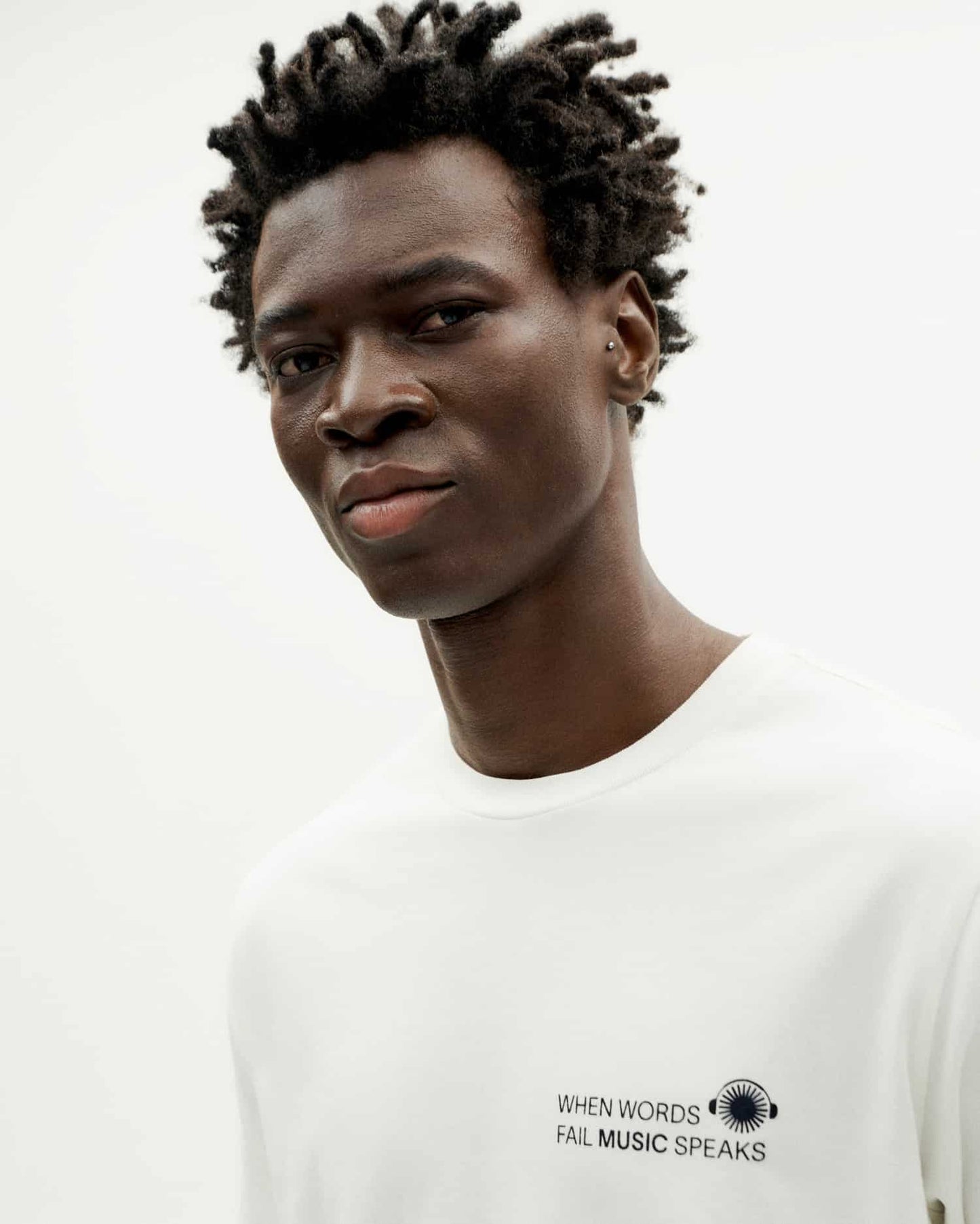 T-shirt imprimé en coton bio | Blanc "music t-shirt snow white"