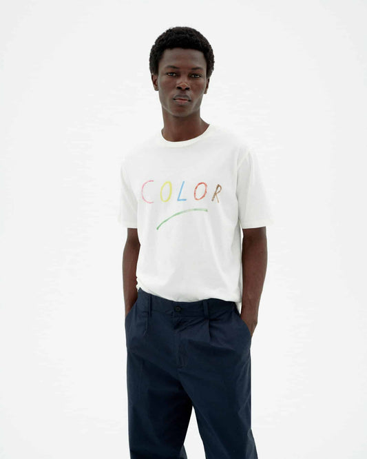 T-shirt imprimé en coton bio | blanc "Colors zach tee - white"