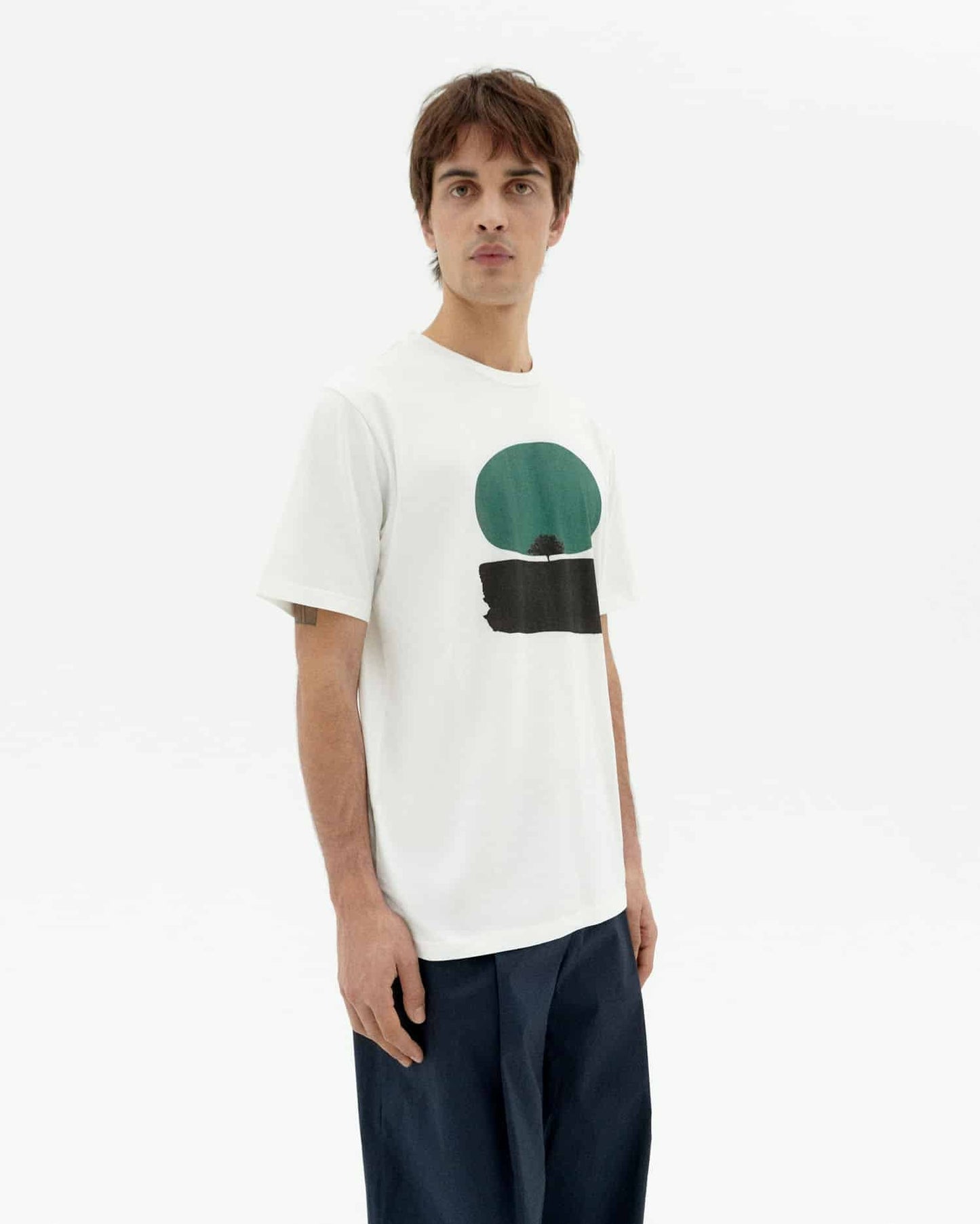 T-shirt imprimé en coton bio | blanc "Trees zach tee - white"
