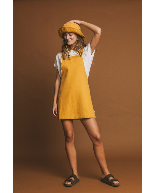 Robe salopette moutarde en chanvre et coton bio - Amelie