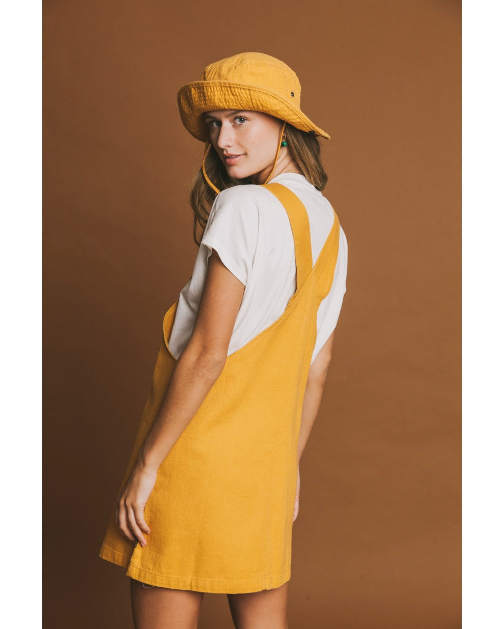 Robe salopette moutarde en chanvre et coton bio - Amelie