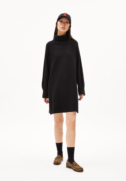 Robe pull col roulé en coton et laine bio | Noir "naania black"