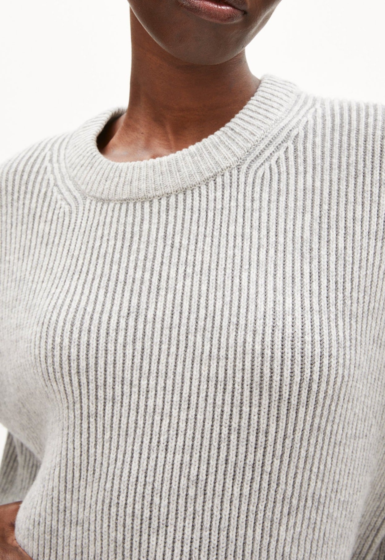 Robe pull grise en coton et laine bio et laine recyclée - naare light grey melange