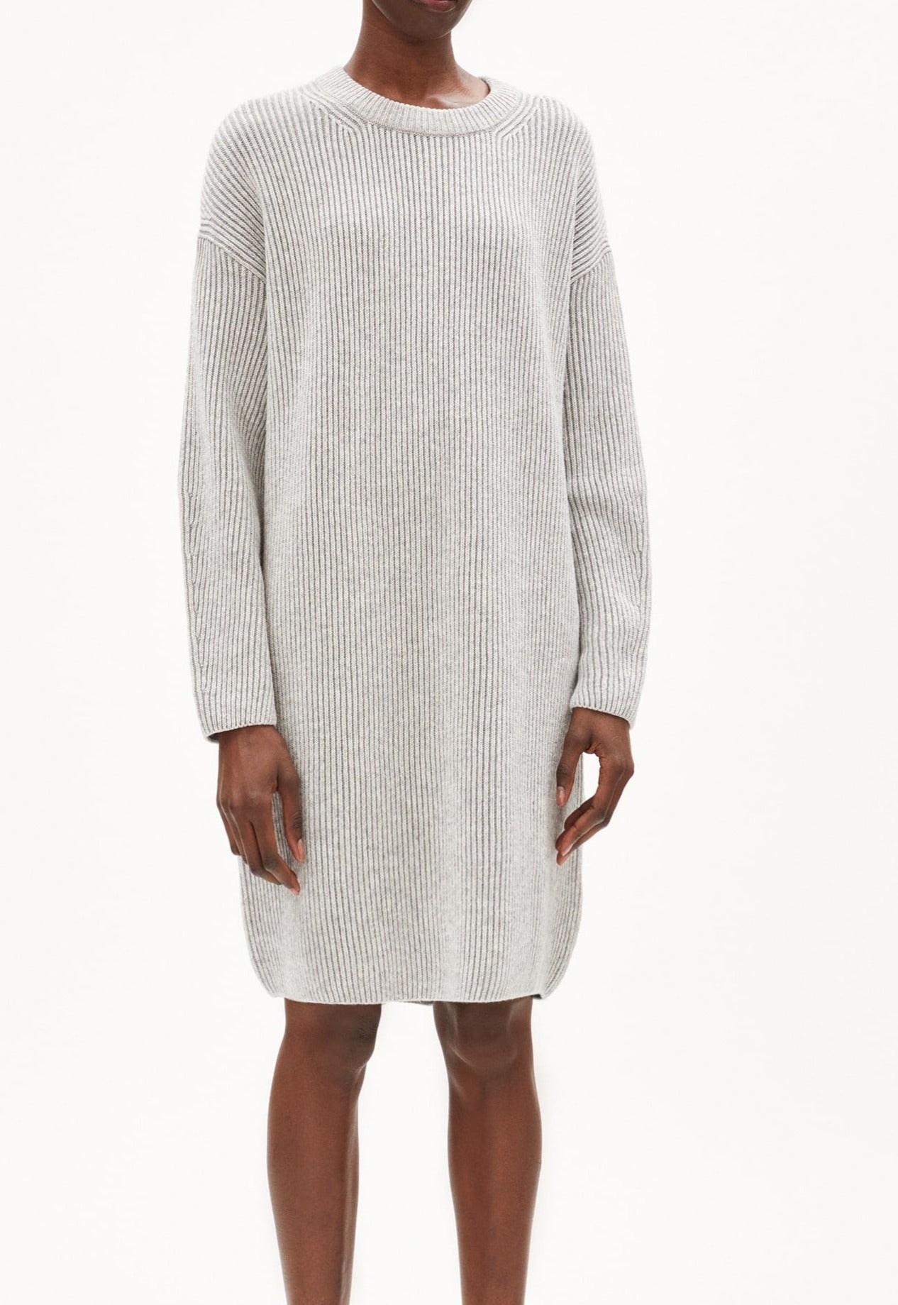 Robe pull grise en coton et laine bio et laine recyclée - naare light grey melange