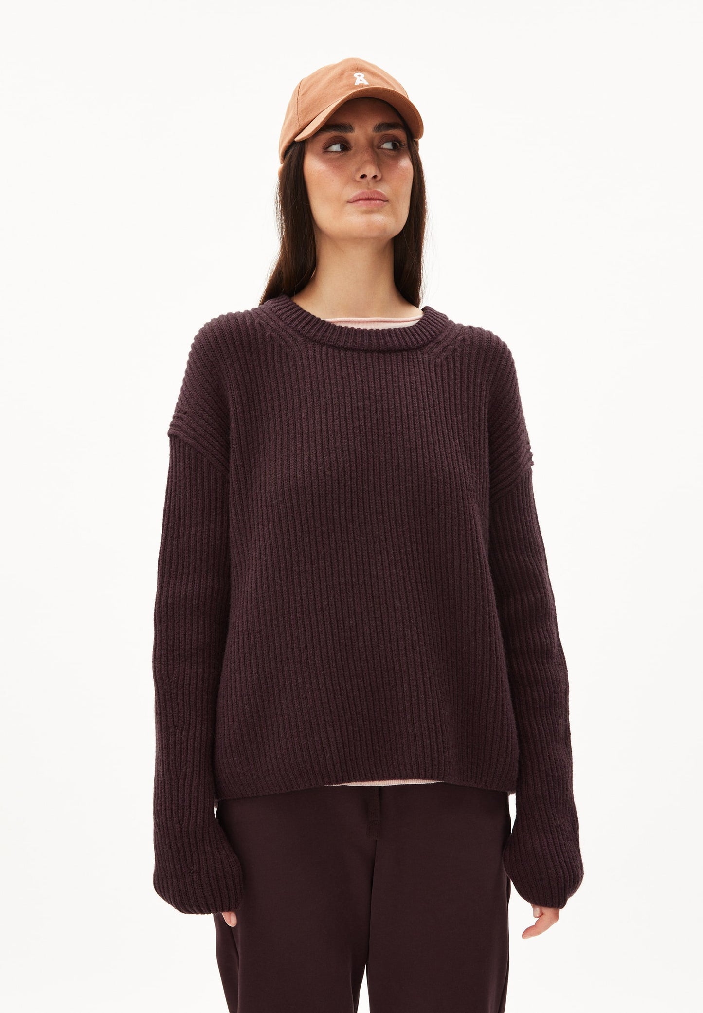 Pull maille prune en coton bio, laine bio et recyclée - naaruko fudge