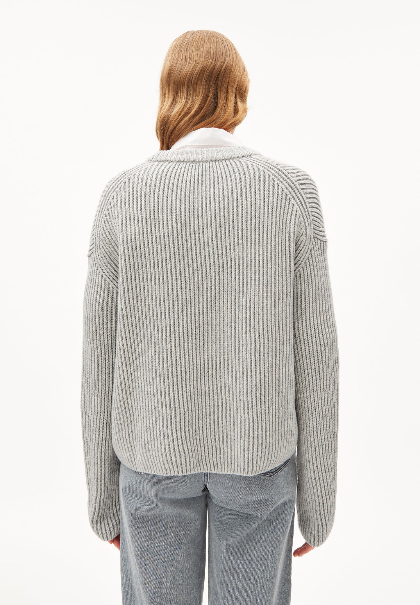 Pull maille en coton et laine bio, et matières recyclées - naaruko light grey melange