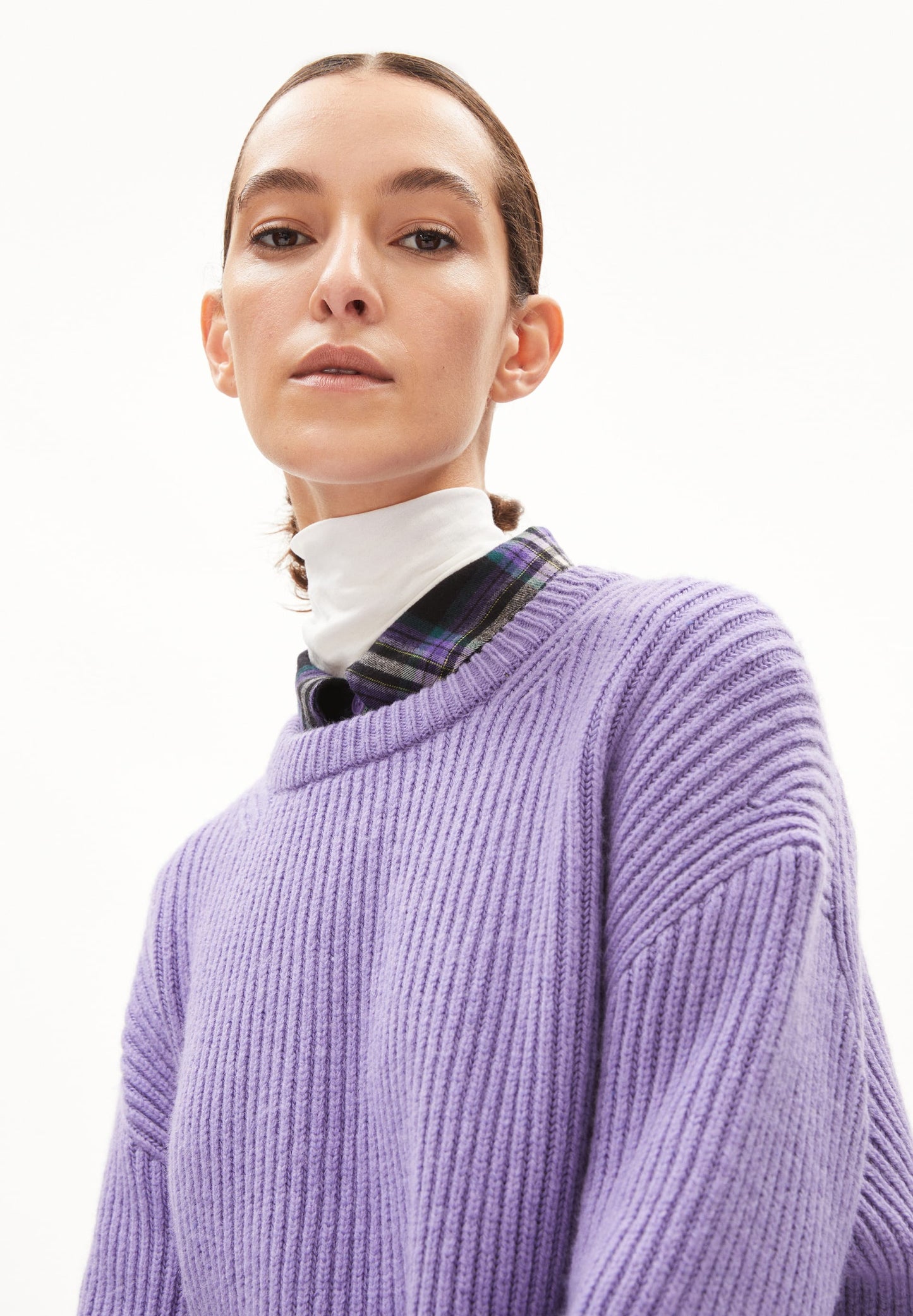 Pull maille en coton et laine bio | violet "naaruko - purple stone"