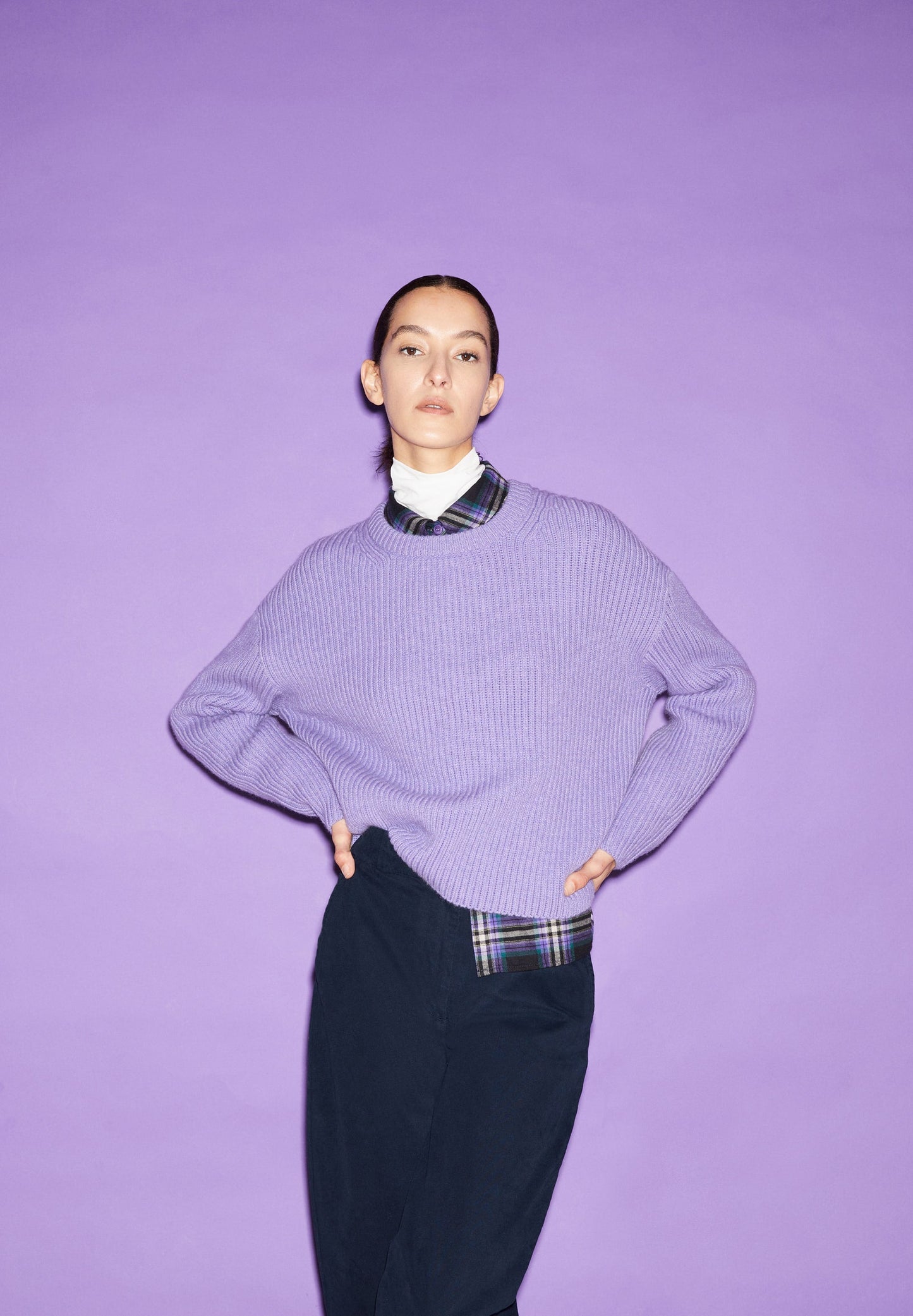 Pull maille en coton et laine bio | violet "naaruko - purple stone"