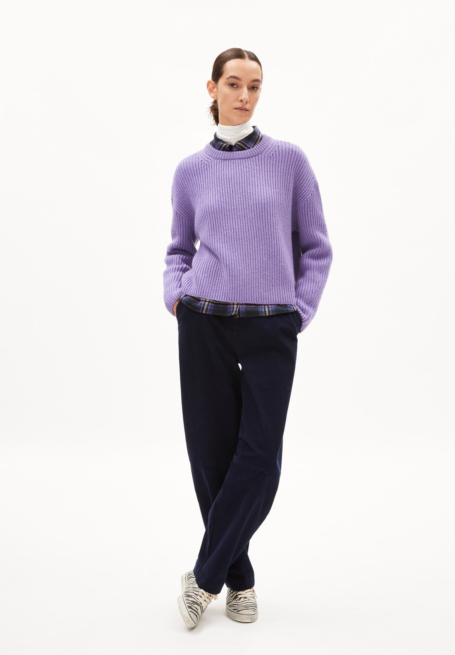 Pull maille en coton et laine bio | violet "naaruko - purple stone"