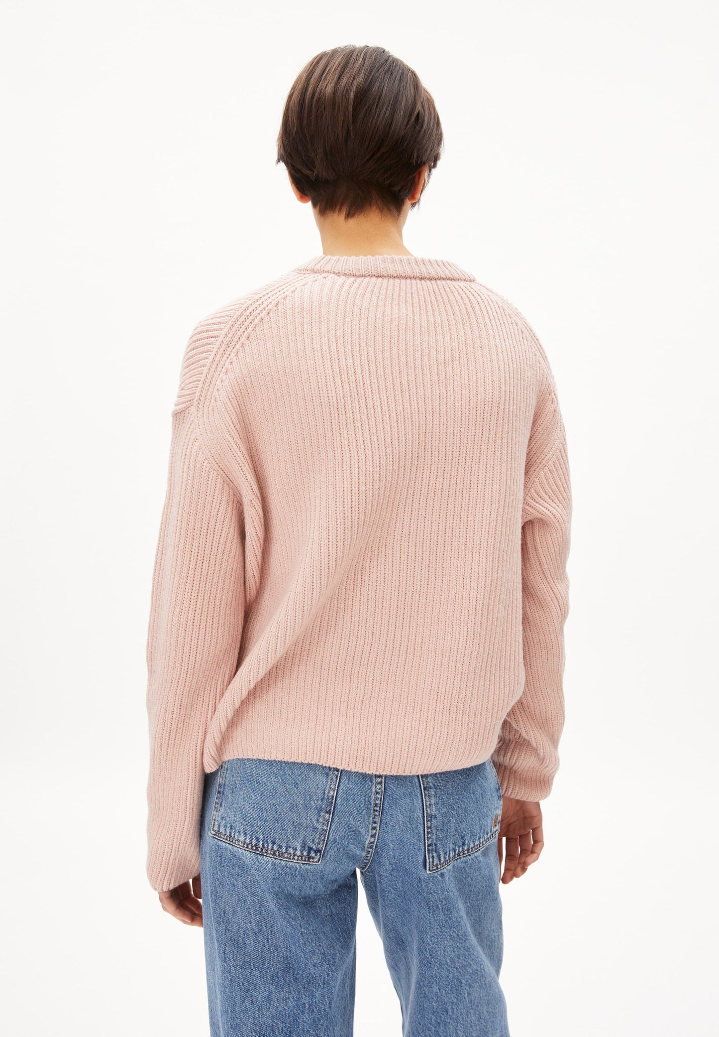 Pull maille rose en coton bio, laine bio et recyclée - naaruko rose quartz