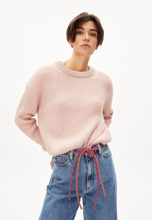 Pull maille rose en coton bio, laine bio et recyclée - naaruko rose quartz
