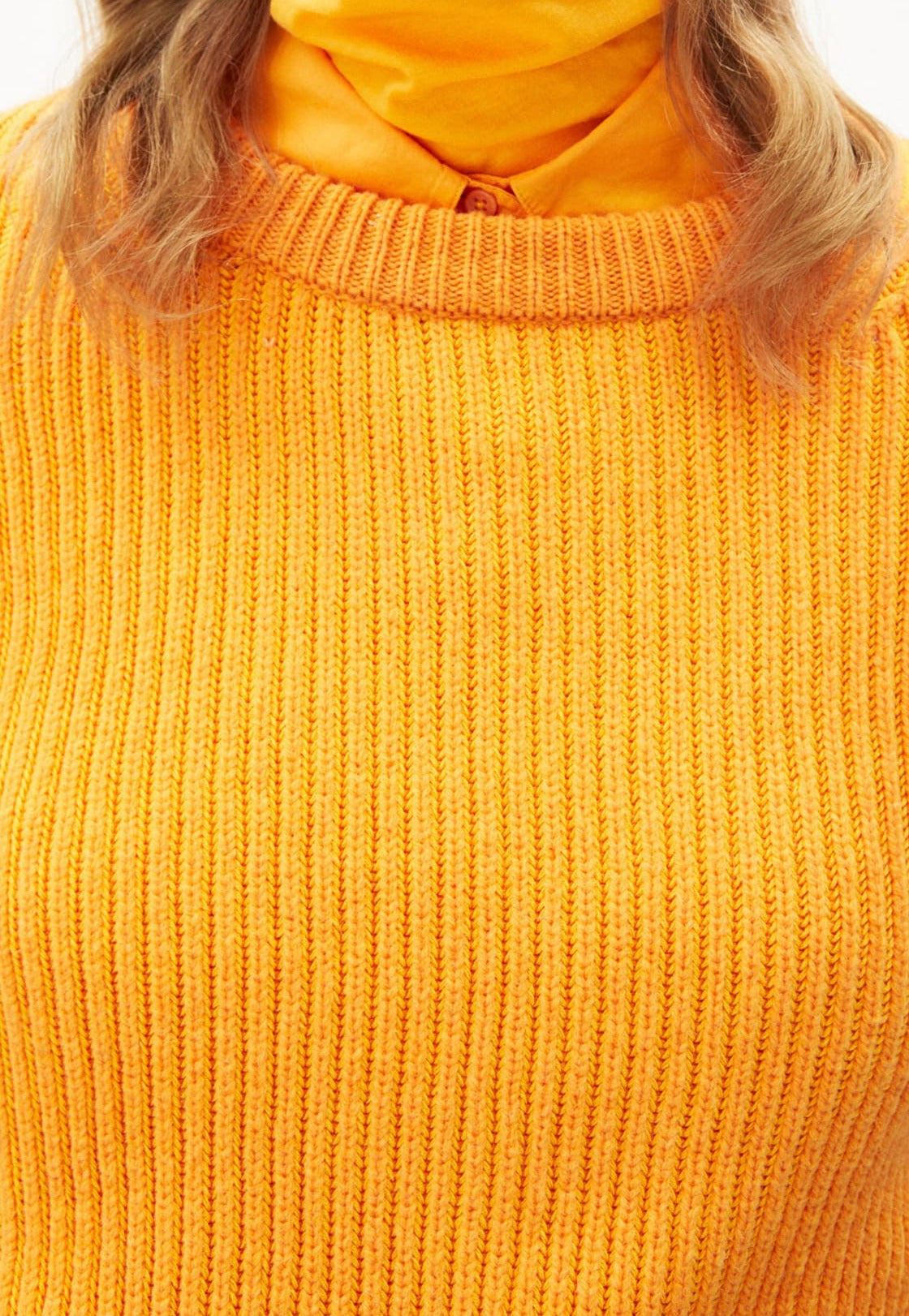 Pull maille orange en coton bio, laine bio et recyclée - naaruko sunset