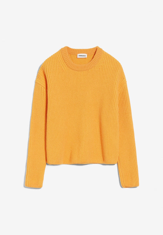 Pull maille orange en coton bio, laine bio et recyclée - naaruko sunset