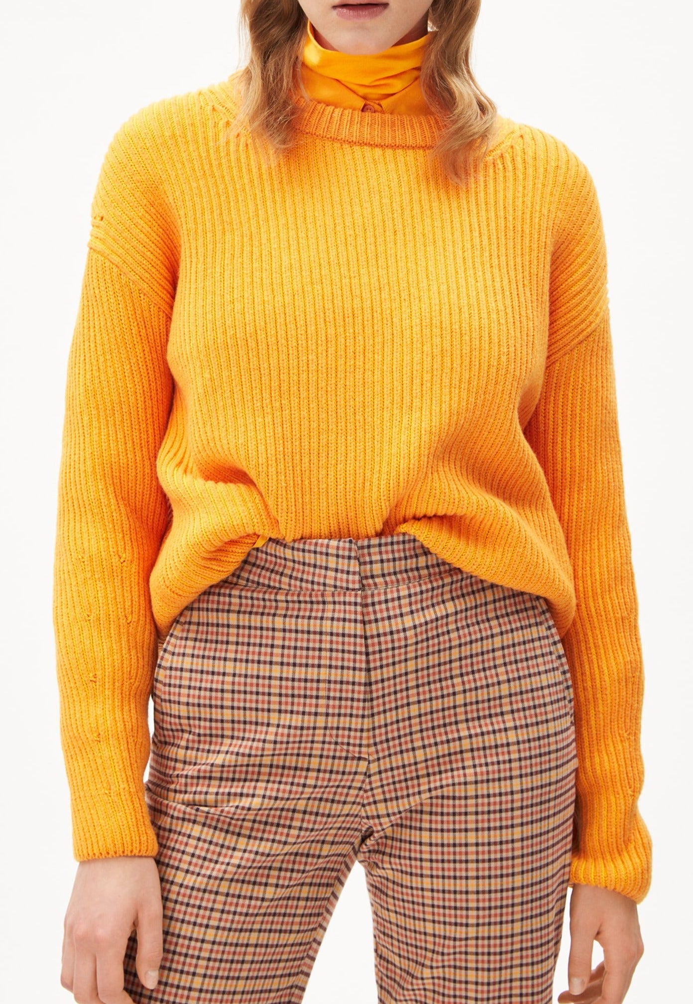 Pull maille orange en coton bio, laine bio et recyclée - naaruko sunset