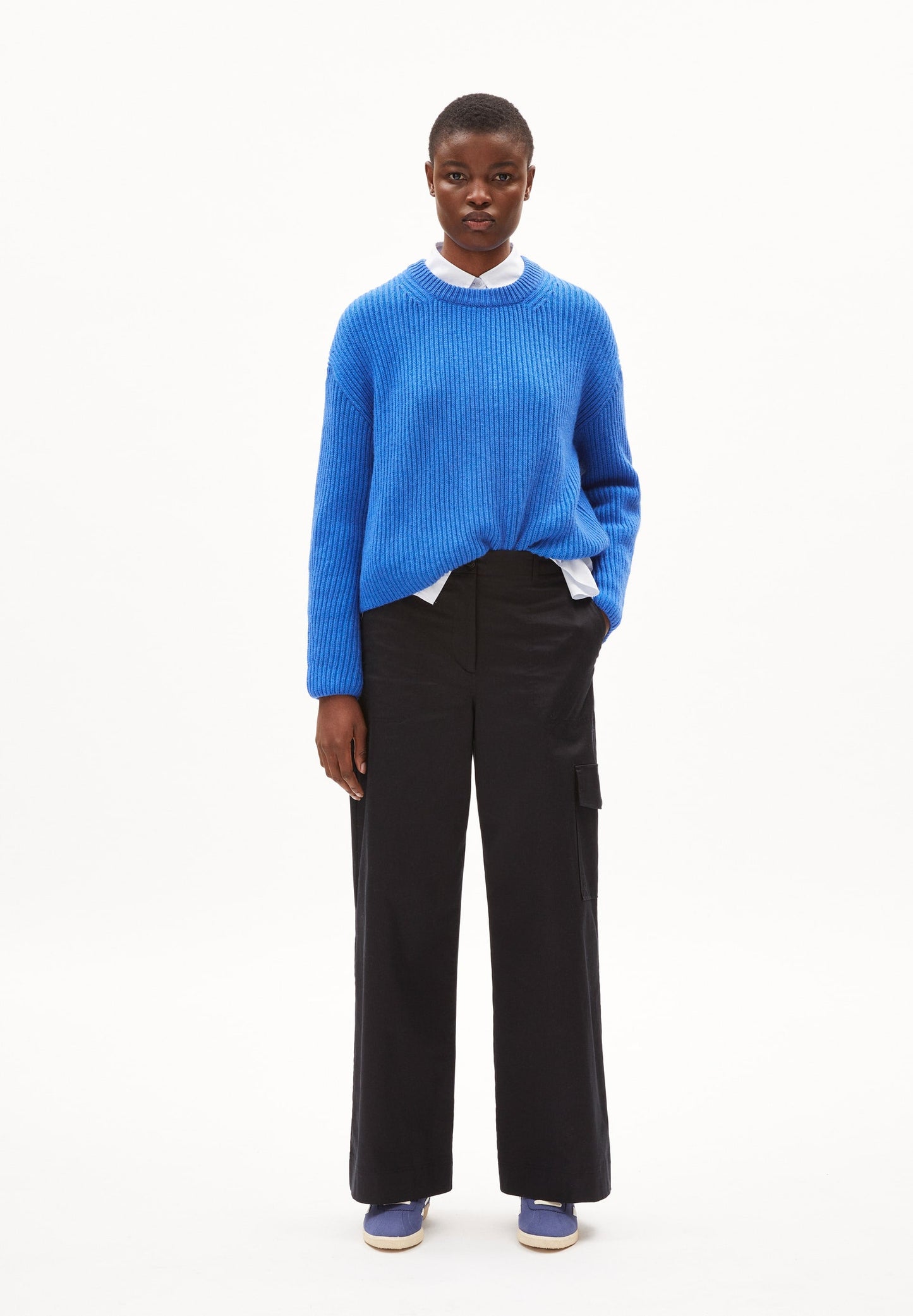 Pull maille en coton et laine bio | bleu "naaruko - warm blue"