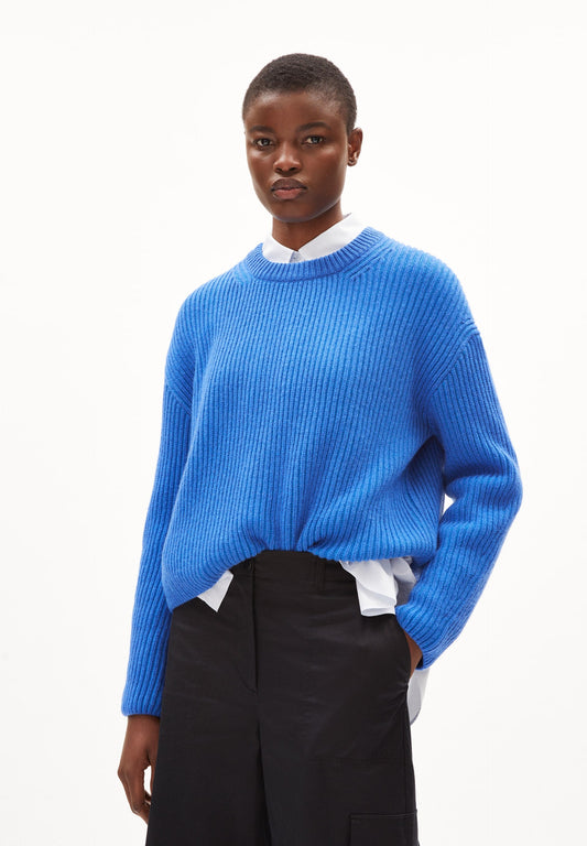 Pull maille en coton et laine bio | bleu "naaruko - warm blue"