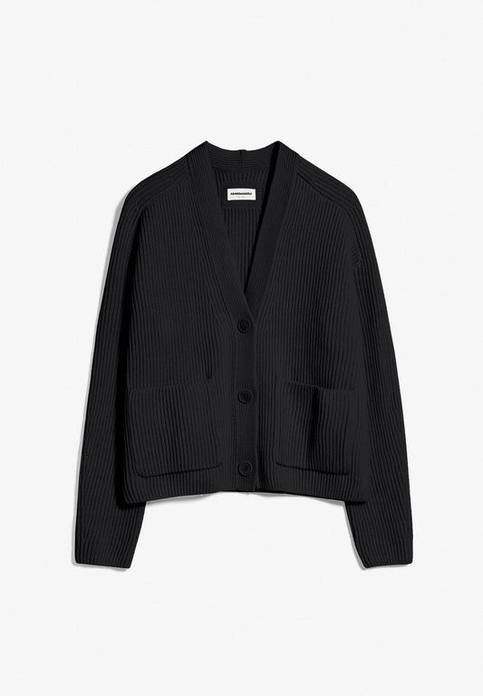 Gilet ample noir en laine bio et recyclée - naokaa black