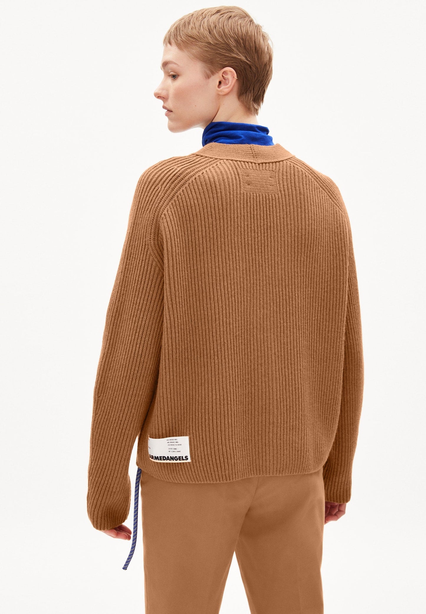 Gilet ample camel en laine bio et recyclée - naokaa cedar wood