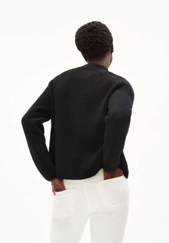 Gilet maille laine bio et recyclée | noir "naokaa reglana black"