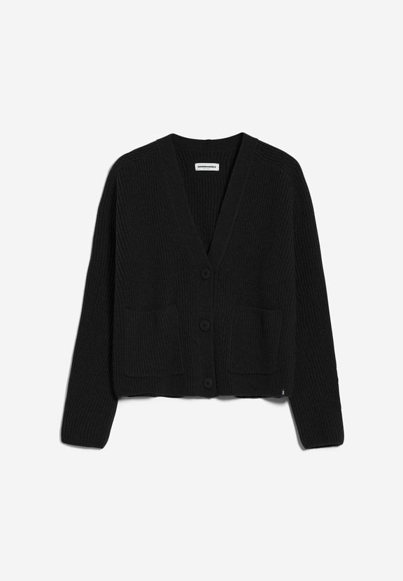 Gilet maille laine bio et recyclée | noir "naokaa reglana black"