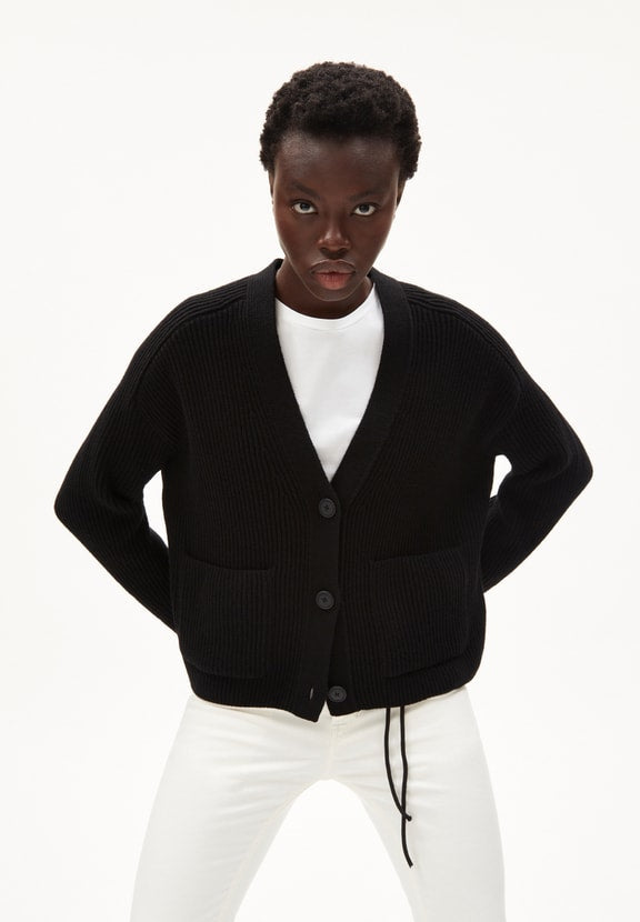 Gilet maille laine bio et recyclée | noir "naokaa reglana black"