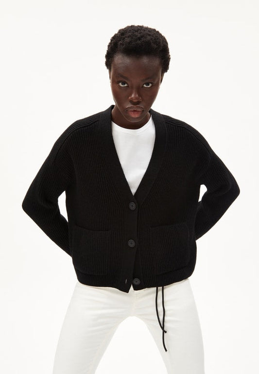 Gilet maille laine bio et recyclée | noir "naokaa reglana black"