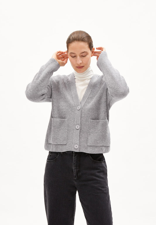 Gilet maille en laine bio et recyclée | Gris clair "naokaa reglana light grey melange"