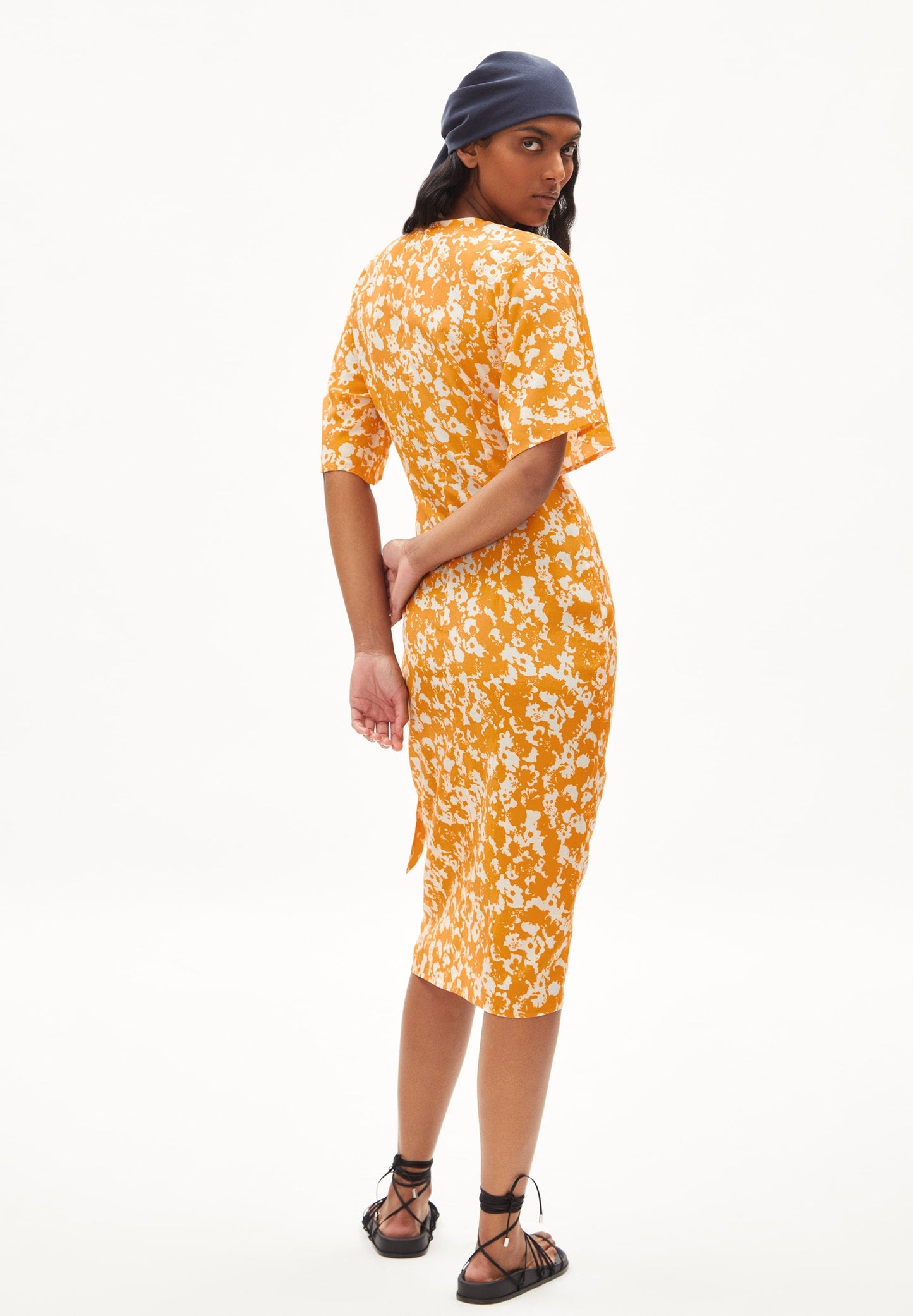 Robe portefeuille orange à motifs en tencel - nataale mangorange