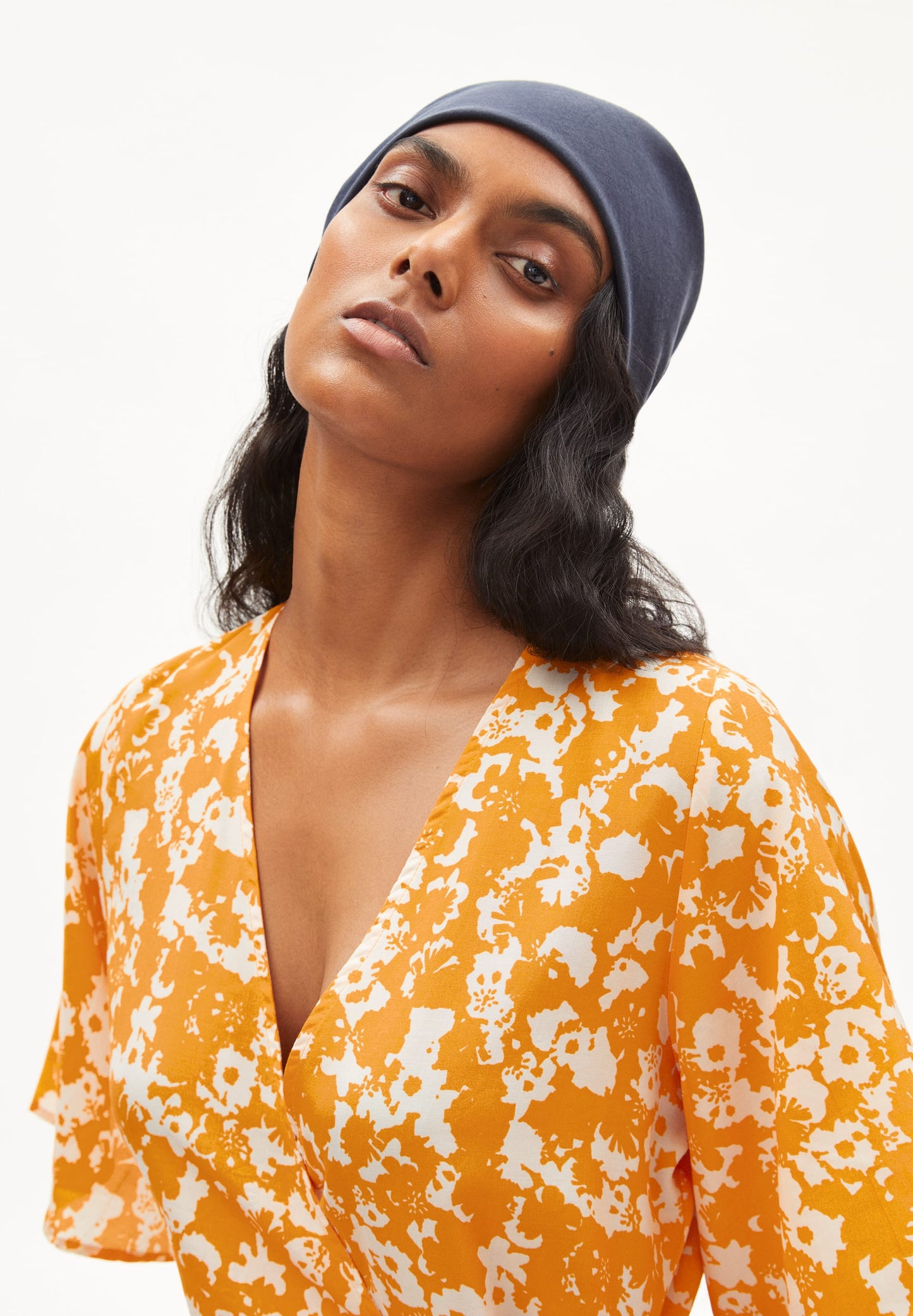 Robe portefeuille orange à motifs en tencel - nataale mangorange