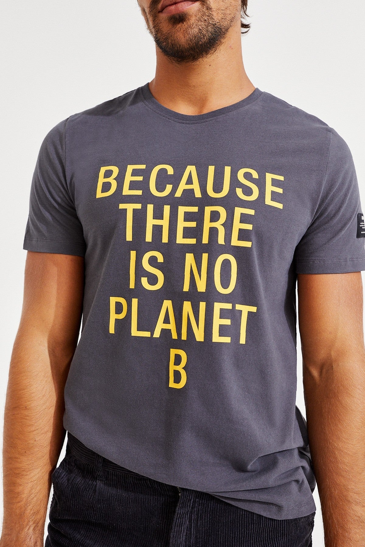 T-shirt gris imprimé jaune en coton bio - NATAL CLASSIC BECAUSE