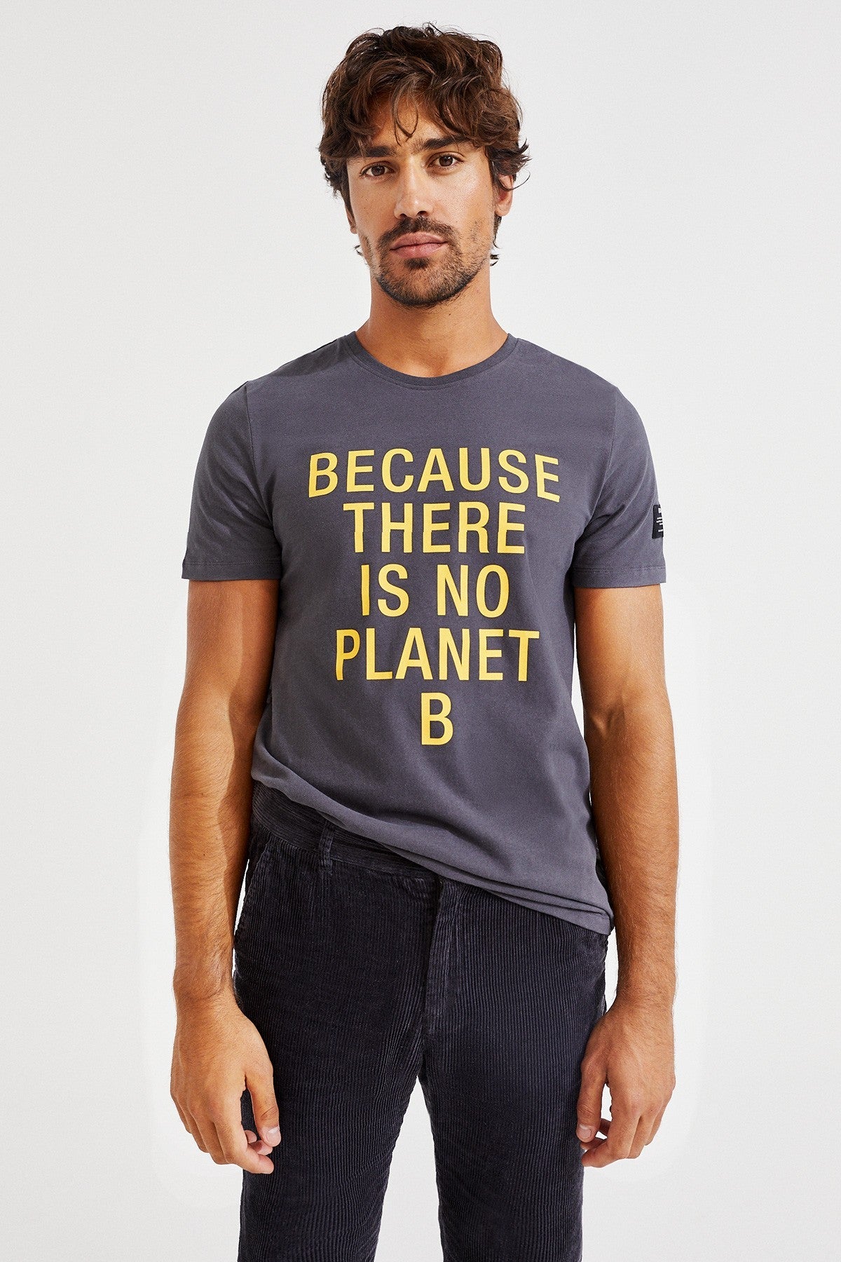 T-shirt gris imprimé jaune en coton bio - NATAL CLASSIC BECAUSE