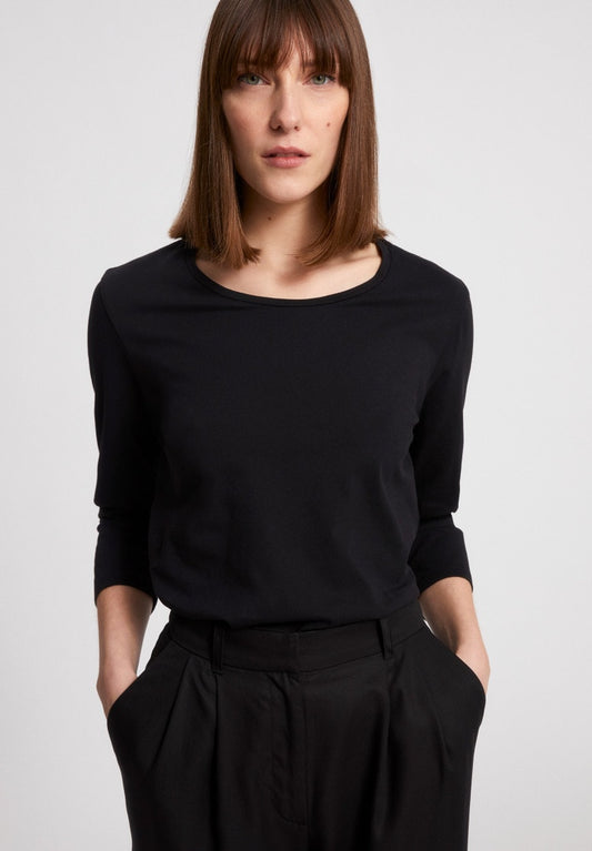 T-shirt à manches 3/4 noir en coton bio - NEAA