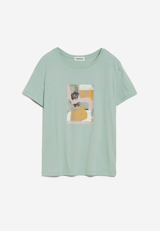 T-shirt imprimé ample vert menthe en coton bio - nelaa painted lint