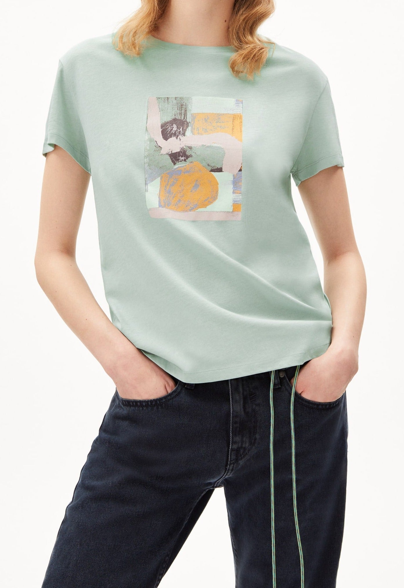 T-shirt imprimé ample vert menthe en coton bio - nelaa painted lint